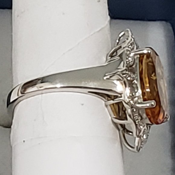 Natural Gaucha Citrine & White Zircon fancy halo ring in Plat/925 Sterling sz 8 - Picture 5 of 6